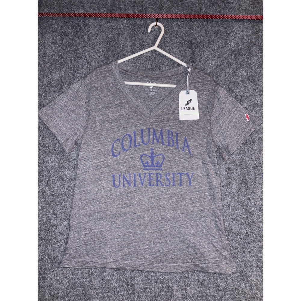 Columbia University League V neck T-Shirt Gray with Logo Size Small